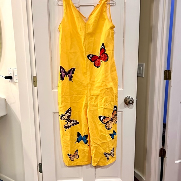 Womend Yellow Wide Leg Jumper with Butterfly Print | Size M/L - Picture 4 of 5